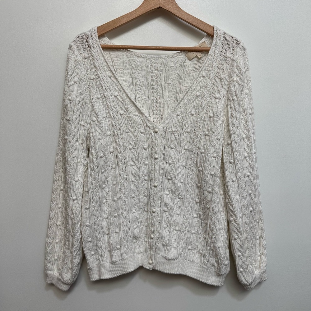 Sezane Beryl Cardigan Sweater Women XL Cable Knit Organic Cotton Reversible Butt - Picture 2 of 14